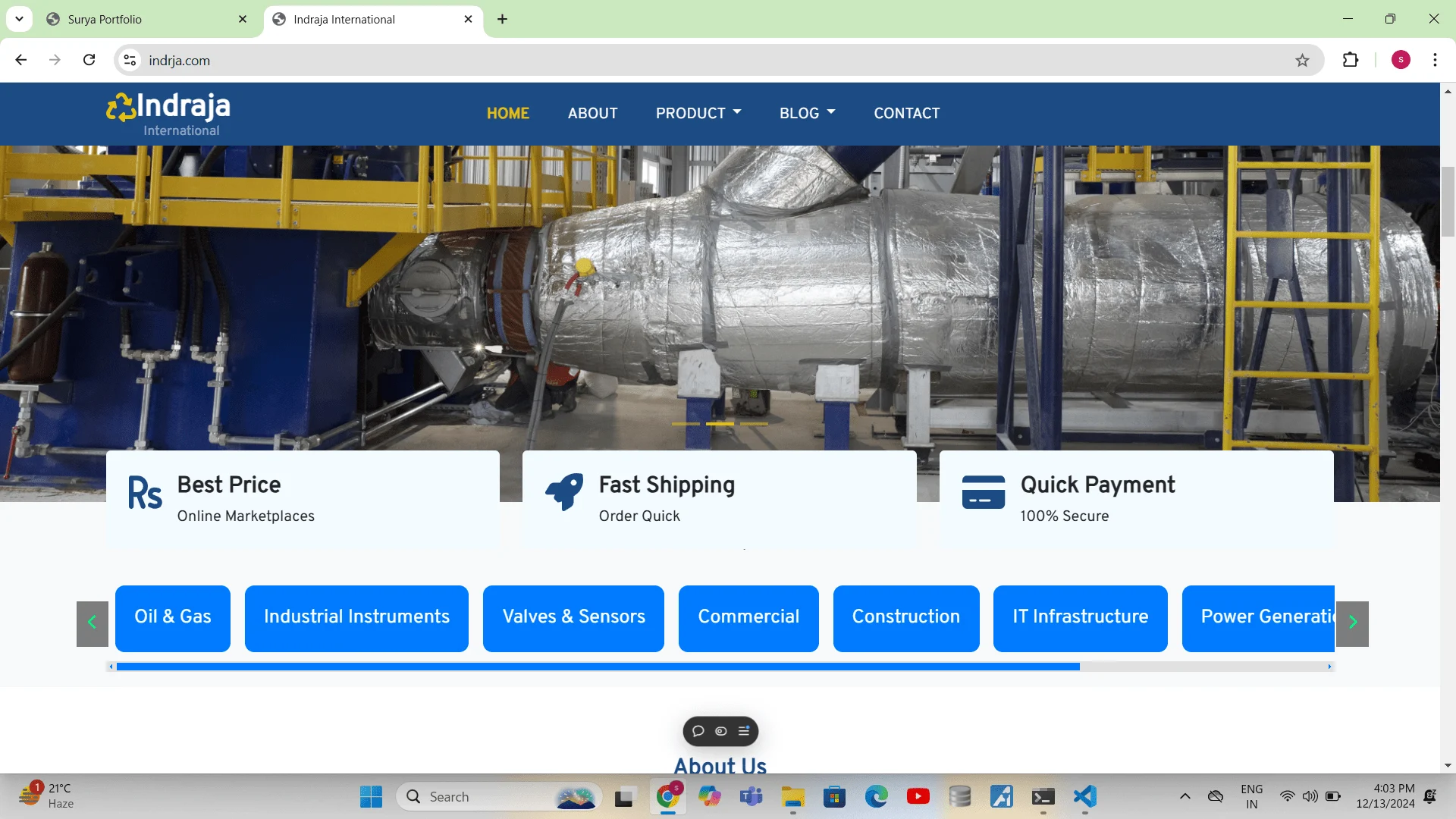 Indraja International Website